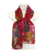 Colorful Floral Burnout Pattern Sheer Scarf Sparkly Gold Blue Purple Red... - £19.88 GBP
