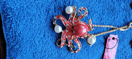 New Betsey Johnson Necklace Brooch Octopus Pink Rhinestones Shiny Collectible - £11.70 GBP