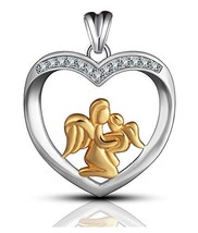 Jewelry Trends Angel Mother and Child Heart CZ Sterling Silver Pendant - £28.83 GBP