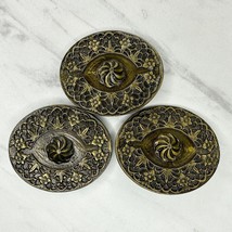 Vintage Floral Bronze Tone Clip On Belt Concho Set of 3 - £10.27 GBP