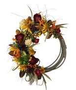 22 inch Summer Fall Harvest Rope Wreath With Faux Wild Flowers &amp; Greener... - $74.80