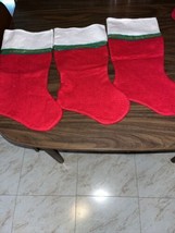 3 Vintage Red Traditional Christmas Stocking Cuff Green Gold Stripe  17 In - £13.92 GBP