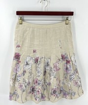 Ann Taylor Loft Skirt Size 6 Beige Pink Floral Linen A Line Knee Length - $24.75