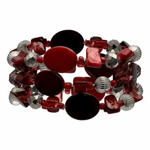 Mixit Color Women&#39;s Stretch Bracelet 3 Red Stone Bracelets Silver Tone New - £14.52 GBP