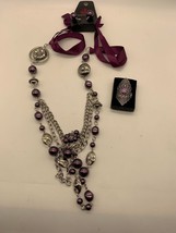 NWT Paparazzi Purple &amp; Silver Tone Statement Necklace, Earrings and Ring - £7.74 GBP
