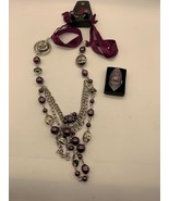 NWT Paparazzi Purple &amp; Silver Tone Statement Necklace, Earrings and Ring - £7.78 GBP
