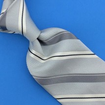 Stafford Tie White Gray Silver Silk Ripp Stripes Necktie Woven Ties I21-223 EUC - £12.37 GBP