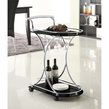 Allen Black Chrome 2-Tier Glass Shelf Bar Cart - $2,969.97 MXN