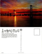 California San Francisco Oakland Bay Bridge Lights at Sunset Vintage Postcard - £7.38 GBP