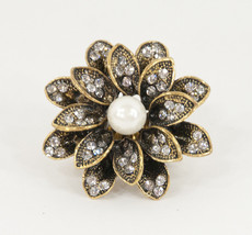 Amrita Singh Gold Crystal Enamel Leandra Flower Stretch Cocktail Ring RC 118 NWT - $22.28