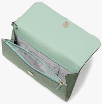 NWB Kate Spade Kenzie Medium Flap Wristlet Green Glitter Wallet KK332 Gift Bag F - £59.52 GBP