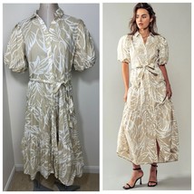 Petal &amp; Pup Island Midi Dress Bubble Sleeve Size 8 Tan &amp; White - $39.71