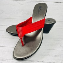 White Mountain 8.5 Wedge Sandals Slip On Rhinestones Ray Red Toe Shoe - £39.50 GBP