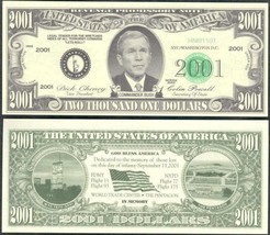 25 PRESIDENT BUSH  2001 fake prank joke money play BILL novelty dollars ... - $2.84