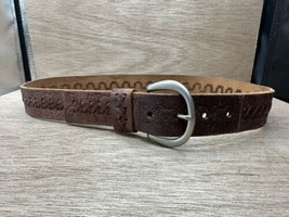 FOSSIL Woven  BOHO Brown Leather Belt Solid Brass Size 30”. Fits 28-32 - £11.86 GBP
