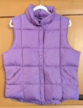 LANDS&#39; END Goose Down Purple Puffer Vest Jacket Snap Women&#39;s Size L (14-16) EUC - £19.32 GBP