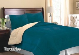 Andes Turquoise Solid Blanket With Sherpa Softy Thick And Warm 3 Pcs Queen Size - £46.73 GBP