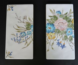 Pair of vintage Elios hand painted Italian porcelain tile trivets floral pattern - £15.79 GBP