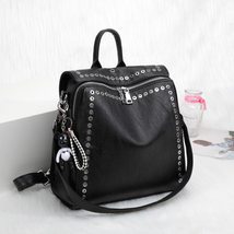 New Women Genuine Leather Backpack Rivet Multifunctional Backpack Female Travel  - £60.58 GBP