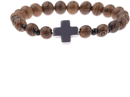 COLORFUL BLING 8MM Natural Wooden Beads Christian Prayer Cross Bracelet for Men  - £6.70 GBP