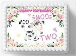 2 year Old Farm Barnyard Moo Cow Image Edible Cake Topper Birthday Cake ... - $14.47