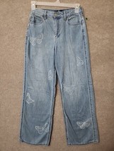 Hollister Ultra High Rise Baggy Jeans Womens 4 Blue Butterfly Print Wide Leg - £19.34 GBP