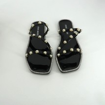 Steve Madden Women&#39;s Pearl Embellished Studded Square Toe 7 Black Flat Sandals N - £19.15 GBP