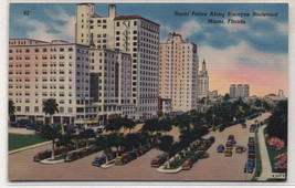 Along Biscayne Boulevard Miami,Florida Linen Postcard - $9.88
