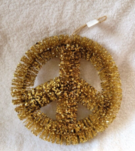 Pottery Barn Peace Sign Ornament Gold Glitter Christmas 7.5" New - $12.95