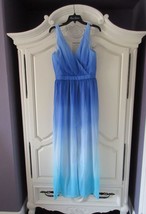 NWT Jay Godfrey Sinclair Blue Teal Ombre Chiffon Slit Front Maxi Dress Gown 2 - £41.25 GBP