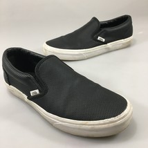 Vans Mens 8.5 Womens 10 Black Perforated Leather Slip-On Gym Shoes Sneakers - $37.73
