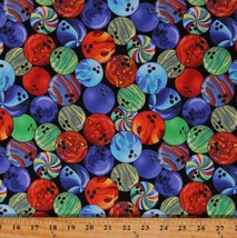 Cotton Rock &#39;N Bowl Bowling Balls Sports Multicolor Fabric Print By Yard D672.91 - £25.57 GBP