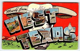 Howdy From Greetings From West Texas Large Letter Linen Postcard Kropp Bull Horn - £5.04 GBP