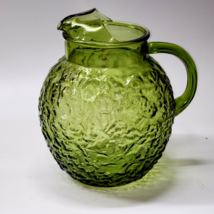 Vintage Anchor Hocking Olive Avocado Lido Milano Crinkle Glass Ball Pitcher - £27.51 GBP