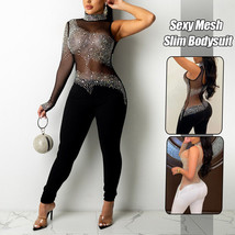 Women Sexy Sheer Sequin Bodysuit See Through Diamond Jumpsuit Romper Clubwear - £19.35 GBP+