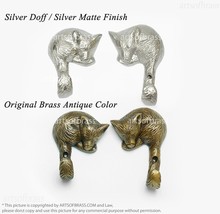 Pair of Solid Brass Sleeping Fox Forestry Strong Vintage Wall Mount Hooks - £27.46 GBP