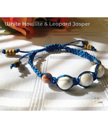 White and Blue (with red and brown) Stone adjustable Shambhala Macramé B... - £9.42 GBP