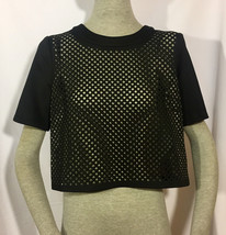 TopShop Black Perforated Crop Blouse Short Sleeves Sz US 4 - £11.85 GBP