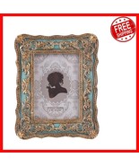 Crafted Vintage Picture Frame 2.5x3.5 - Ornate Blue &amp; Bronze Gold Classi... - $543.45 MXN
