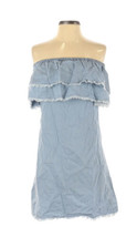 DEREK HEART Womens Dress Blue Chambray Off Shoulder Mini Frayed Hem Smal... - $9.59