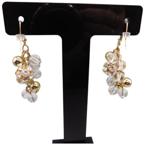 Pierced Women Earrings Cha Cha Style Clustered Beads Dangle Gold Tone Fashion  - $8.17