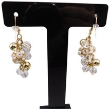Pierced Women Earrings Cha Cha Style Clustered Beads Dangle Gold Tone Fa... - $8.17