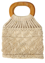 Crochet Style Wood Handle Purse Satchel Style Hand Bag - $9.89