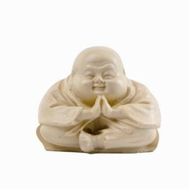 Happy Hotai Meditating Praying Buddha Mini Resin Figurine 4 H White 41346 - £13.19 GBP