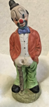 Clown Holding A Walking Cane Wearing Green Pants and Orange Coat Figurine - £7.08 GBP