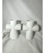 Adam &amp; Eve White Porcelain Candle Holders Gideon Dagan Designs Modern Cross - $29.00