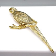 Vintage Gold Plated Parrot on Branch Brooch with Clear Crystals and a Green - £39.44 GBP