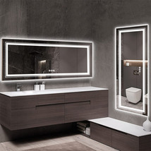 Long Dressing Wall Bathroom Mirror LED Light Illuminated Anti-Fog Makeup 24x47in - £229.73 GBP