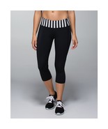 Lululemon Water Bound Crop Leggings Black Apex Stripe Printed Black Dune 10 - $771.72 MXN