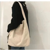 Korean Large Capacity Corduroy Tote Bag For Women Beige Brown Retro Fabric  Bags - £137.97 GBP
